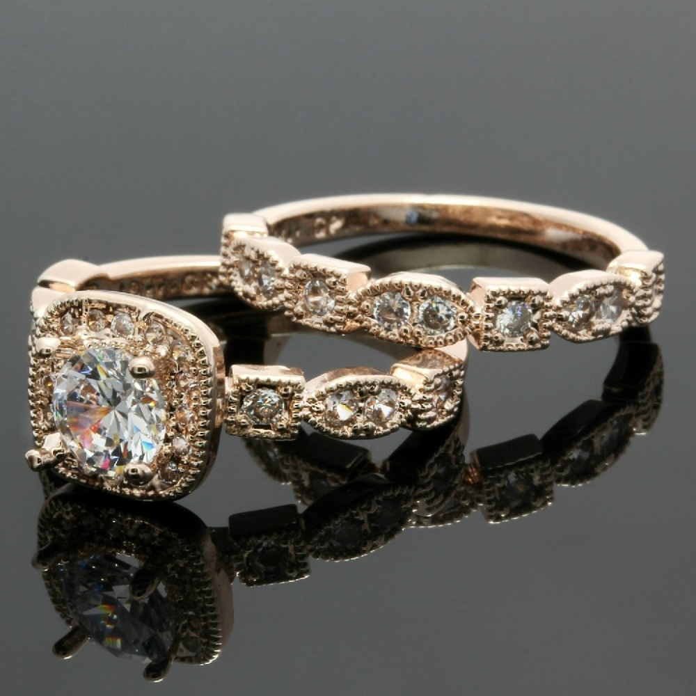 18k GP White Sapphire Set of Two Rings